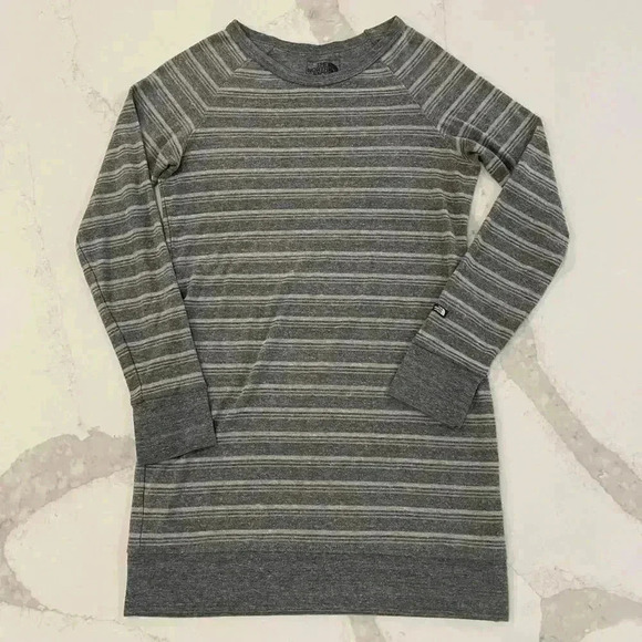 The North Face Tops - The North Face Gray Long Sleeve Striped Pullover Knit Top/ Dress Women's Medium